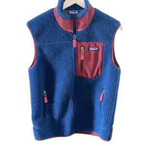 Patagonia Men's Classic Deep Pile Full Zip Fleece Jacket Vest Blue Red Size M